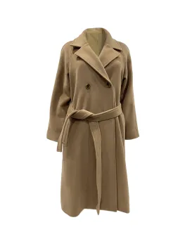 Double-Faced Wool Long Double-Breasted Belted Wool Coat