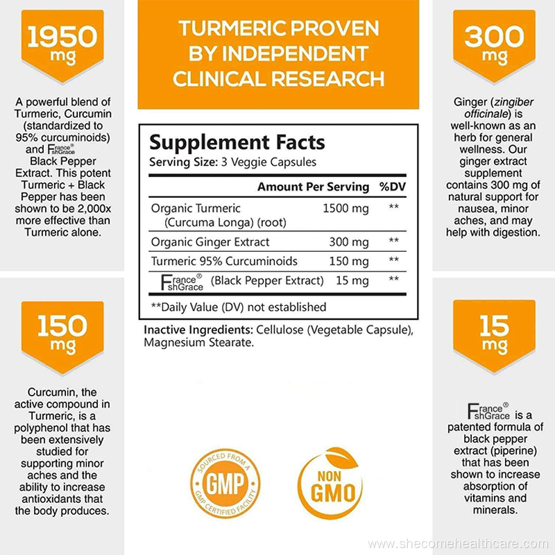 OEM Turmeric Capsules antioxidant benefits curcumin capsules