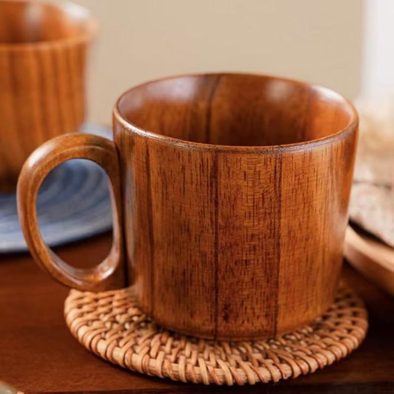 Natural Pattern Wooden Mugs with Ergonomic Handles