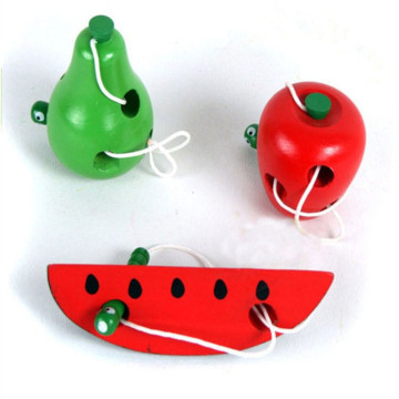 Montessori Kids Educational Toys Fun Wooden Toy Worm Eat Fruit Apple Pear Early Learning Teaching Aid Baby Toy For Kids Gift