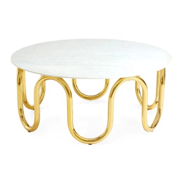 Jonathan Adler Modern Round Marble Top Coffee Table with Metal Frame