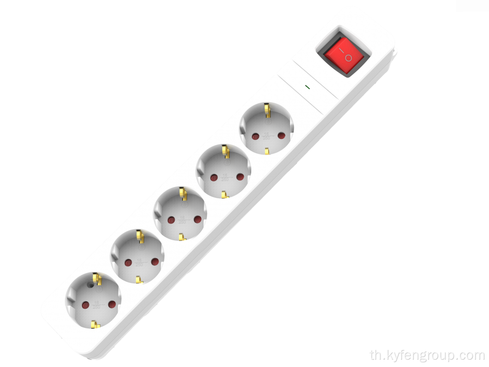 Germany 5 Way Power Strip พร้อมการป้องกันไฟกระชาก