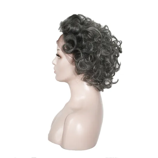 high quality 130%  desnsity wholesale short curly 100 human hair grey wig for woman