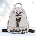 Mochila convertible de algodón y lino tejido con búhos