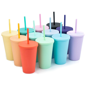 Custom Reusable Double Wall Colored Acrylic Matte Black Tumblers with Lid and Straw