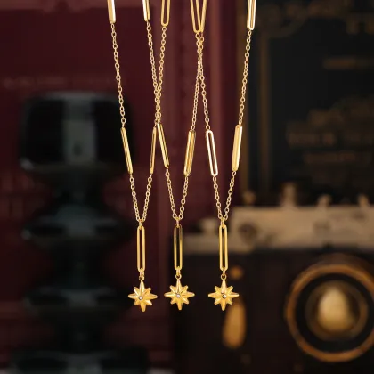 HYH New Gold Waterproof Chain Star of David Charm Stainless Steel Necklace Jewelry