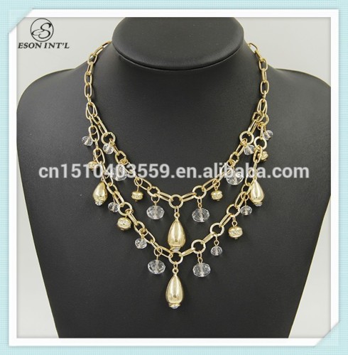 Popular Design Women Double Layered Gold Water Drop Pendant Necklace