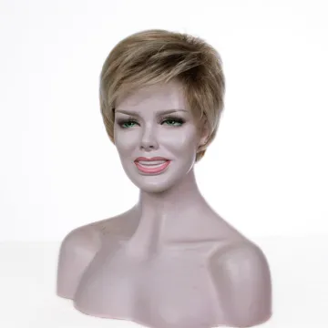 Wholesale stort natural wig mix gloden with blonde heat resistant synthetic hair wigs for women