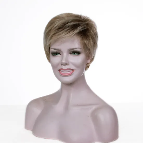 Wholesale stort natural wig mix gloden with blonde heat resistant synthetic hair wigs for women