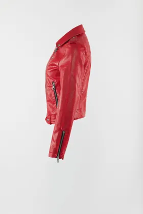 Red shine pu moto jacket