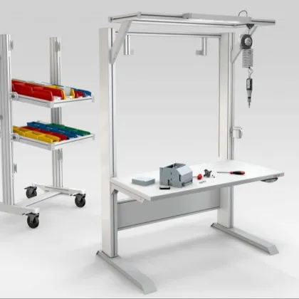 Industrial Workbench: Production Line Workstation with Japanese Cabinet Handles and Aluminium Frame