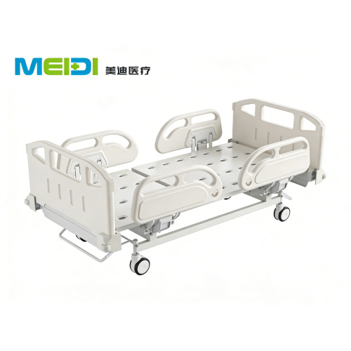 Punching Single Crank Hospital Bed, Grey Sticker Head&Foot Board, Three-Hollow, Four Guardrails, Central Control Brake