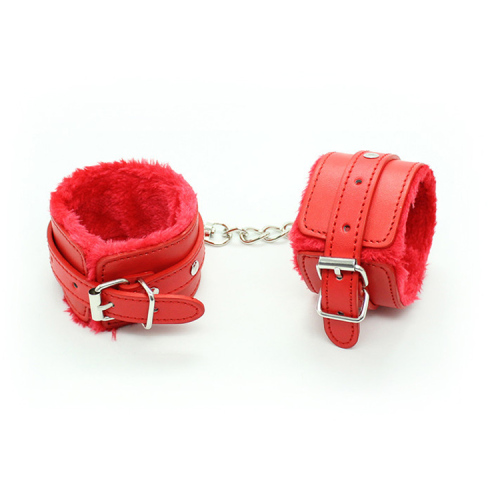 Bondage sex products soft leather wrist cuffs with fur inside for couples