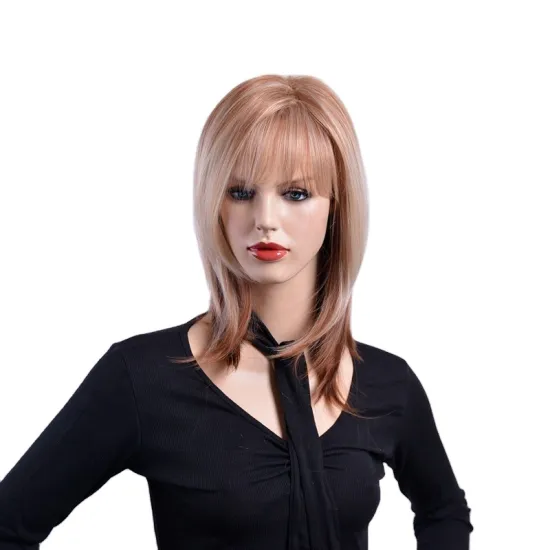 wholesale  light Medium long mix gold with brown wigs natural straight wave wig Synthetic hair  wigs for women