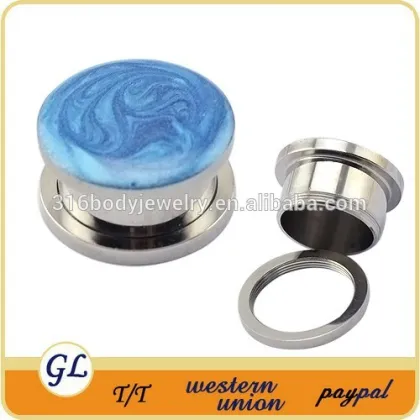 TP011123 stainless steel epoxy giant gauge ear plugs , ear plug body piercing jewellery