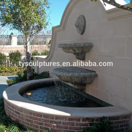 Outside stone oriental rustic garden lion head hanging wall fountain