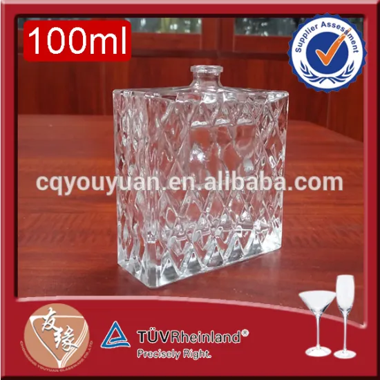 Top quality full embossed beautiful custom brand square 100ml empty bottle of imported perfume