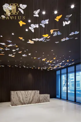 Colorful simple staircase big glass chandelier