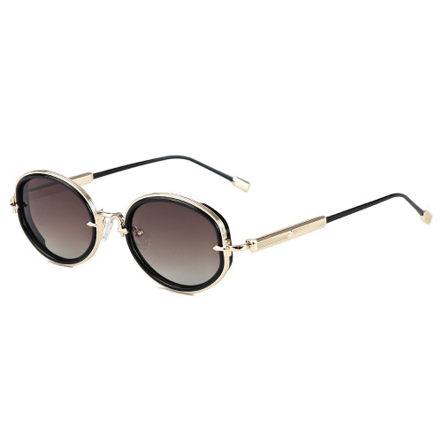 Unisex Oval Sunglasses with Textured Metal Temples