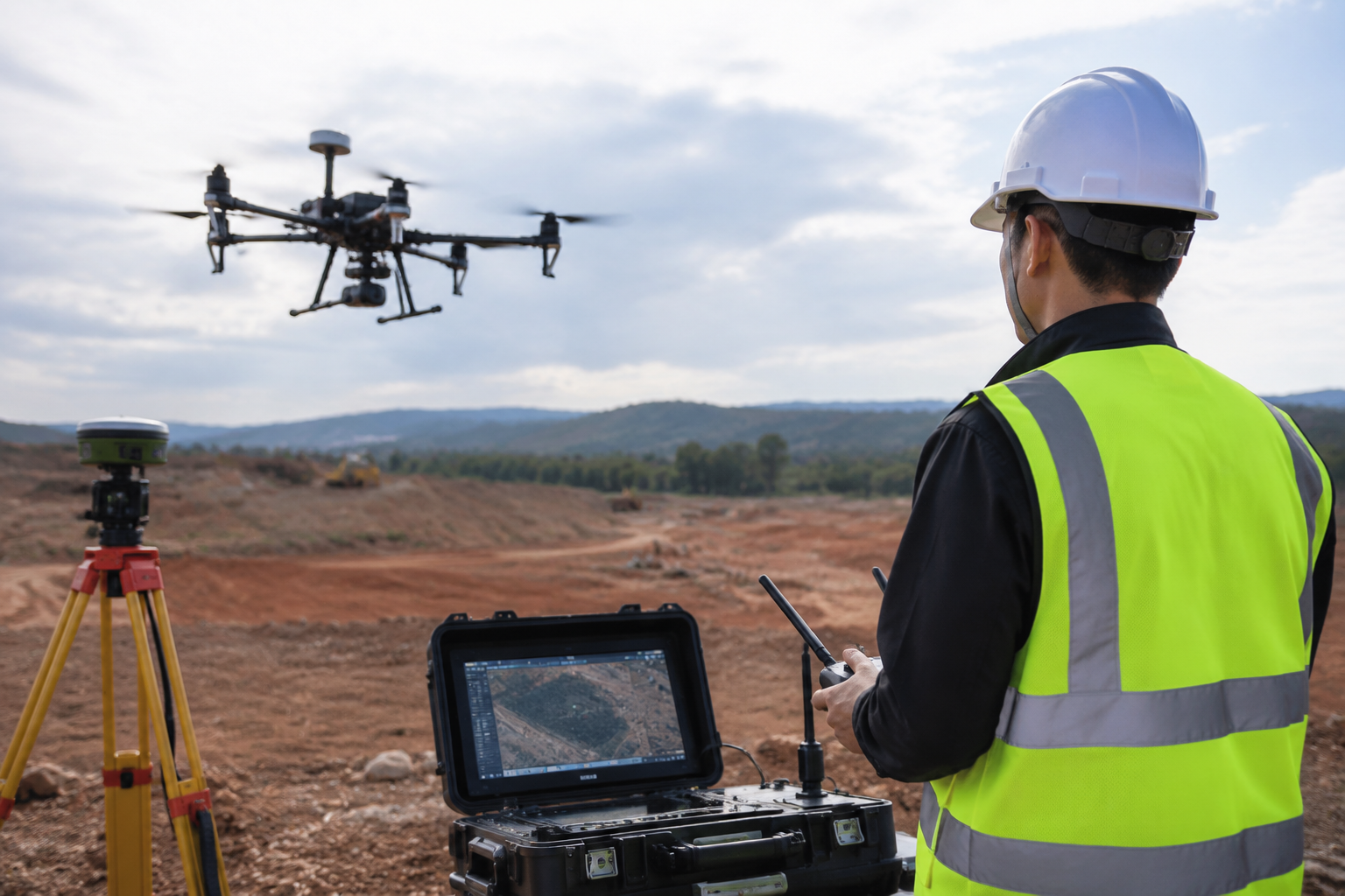 Industrial agricultural drone equipped with GNSS antenna for precision farming and RTK positioning applications
