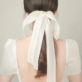 Luoyan Luxury Bridal Headwear: High-Quality French Inspired White Headband with Elegant Braid, Bow Hair Rope & Accessories