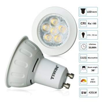 TIWIN 2015 New design warm white 300K Cool white 6000K 220V 230V 240V 36 degree 420lm 5W COB SPOT LIGHT led gu10 bulb