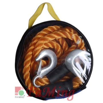 Nylon towing rope orange colour with 2 forged hooks