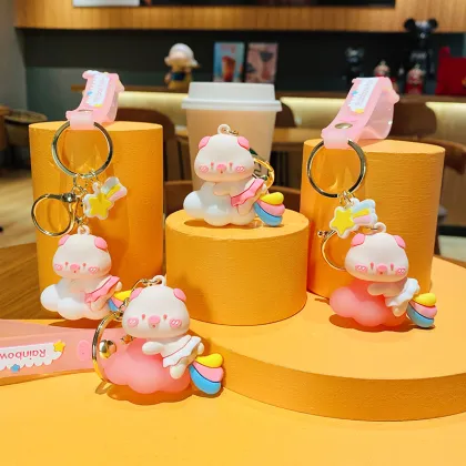 Cute Rainbow Fart Doll Keychain - Creative Cartoon Plastic Pendant for School Bags
