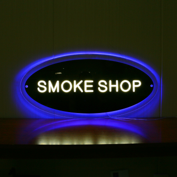 Blue LED Neon Sign for Smoke Shop with Black Plate