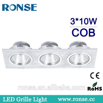 3*10W Led Cob Grille Spot Light Three Heads Silver Housing (RS-2101-3(C))