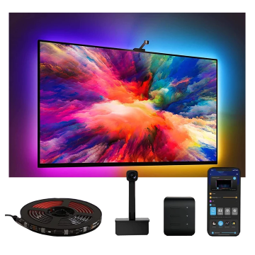IP20 3.8m 12V RGBIC 55-65 inci Tuya Sync LED Backlight Strip dengan Kamera untuk TV Pintar