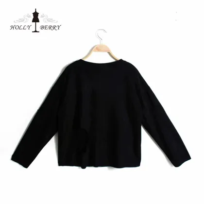 Hoodies Black Blank Women Casual Woven Cropped Sweatshirt