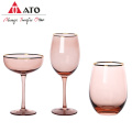 Pink Colored Wine Glasses With Gold Rim Cup