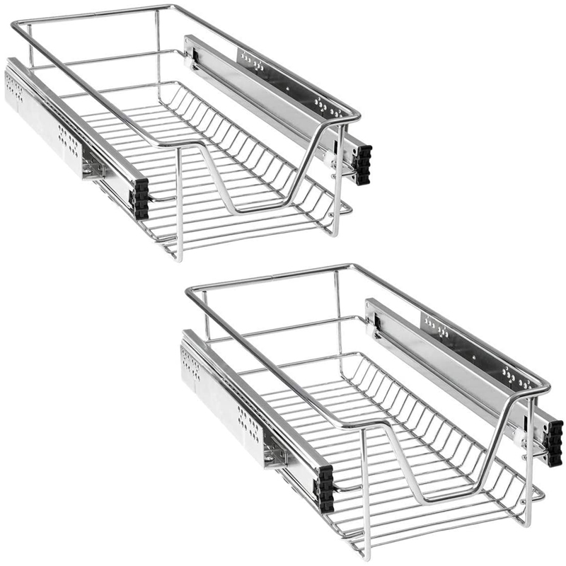 2x Various Sizes Pull-out Basket Kitchen Telescopic Drawer