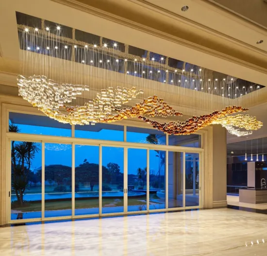 Long custom hotel chandelier project