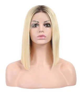Shmily 1b-613 Blonde Peruvian Cuticle Aligned Lace Frontal Human Hair Wig Bob Silky Straight Unprocessed Virgin Human Hair