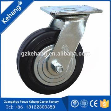 6" industrial fixed caster,150mm elastic black rubber wheel,cast iron solid rubber wheel