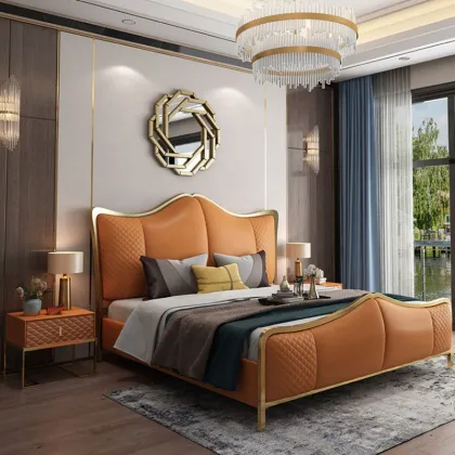 American Style Minimalist Genuine Leather Bed