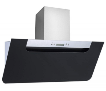 90cm Angled Black Glass and Steel Cooker Hood