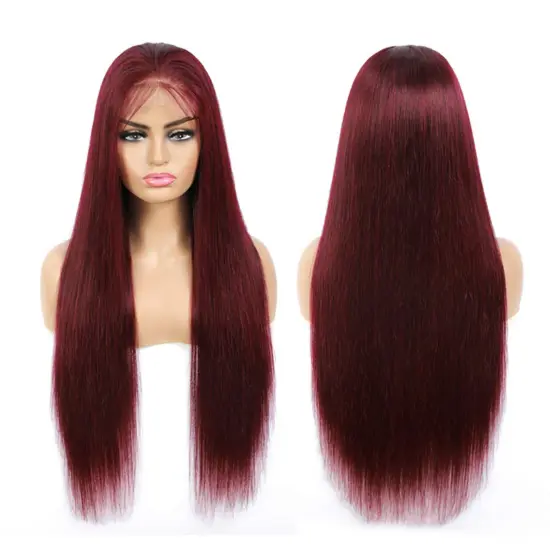 Tangle free 10A Grade Pre-plucked Glueless 99J Human Hair Lace Frontal Wig 100% Human Hair wigs On Sale For Black Women