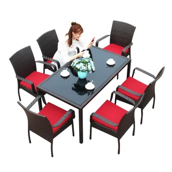 7PCS Sectional Couch Sofa Set with Wicker Patio Plastic Garden Chairs and Tables for Outdoor Dining
