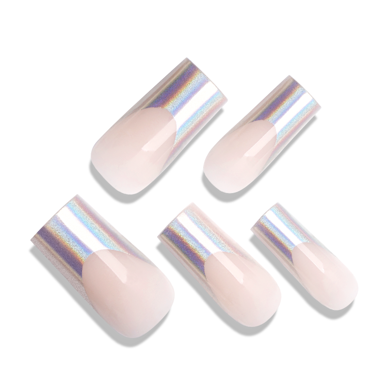 Holographic french false nails