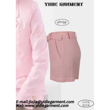 Pantaloncini a pieghe di lino a vita alta rosa femminile