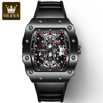 OLEVS 3602 Men's Sports Watch: Rubber Strap, Skeleton Design, Casual Original Square Quartz Timepiece