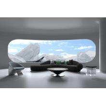 Modern Black Curved Sectional Sofa with Green Accents