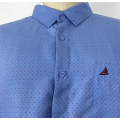 Camisas de impresión azul marino de cuello azul manga
