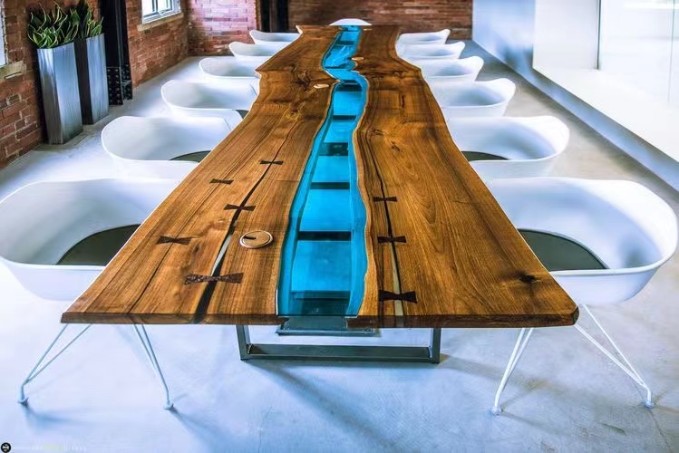 Free Logo Home Furniture Direct Solid Walnut Wood Cafe Coffee Kitchen Restaurant Epoxy Resin Slab River Dining Table