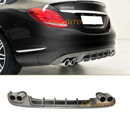 B Style W205 Rear Bumper Diffuser Silver for Mercedes-Benz C-Class 2014-2019 C250 C300