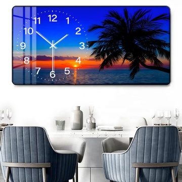 HD Print Mural: Modern Living Room Wall Clock with Seaside Scenery Painting