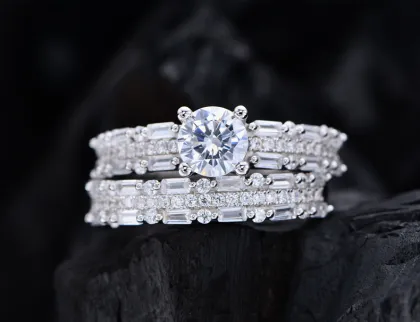 Fashion Half Circle Inlaid Diamond Sterling Silver Ring Wholesale